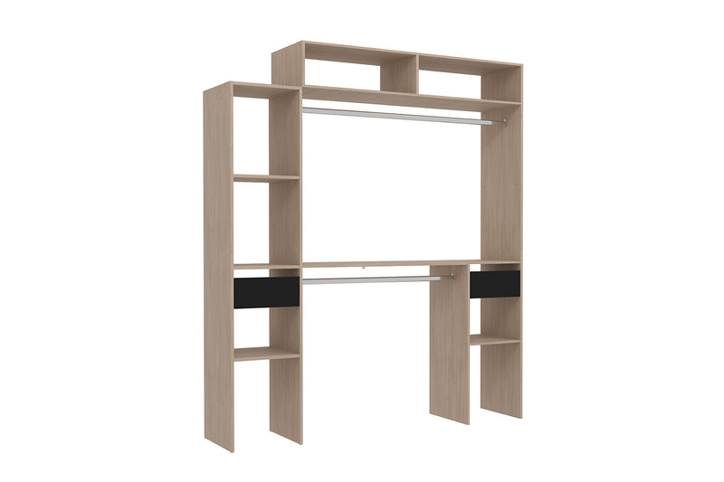 Dressing bois extensible avec 2 penderies, 4 étagères et 2 tiroirs MATIGNON