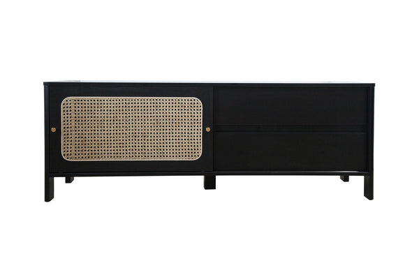 Meuble TV en bois noir et cannage MONTRELO