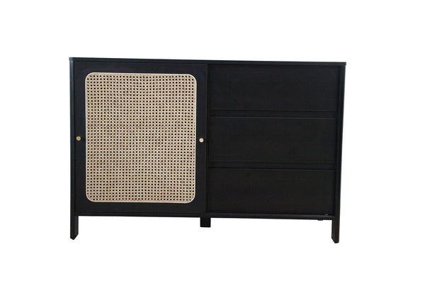 Buffet en bois noir et cannage MONTRELO