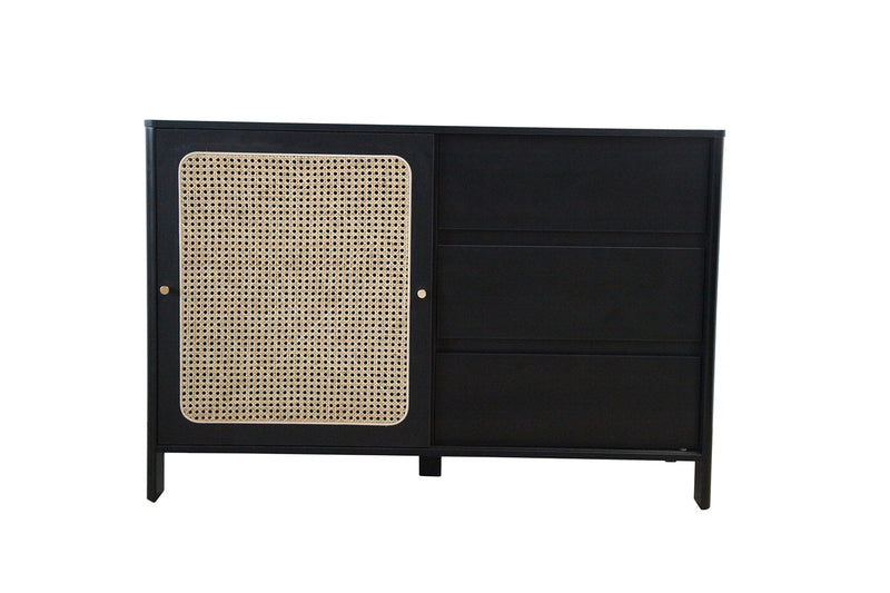 Buffet en bois noir et cannage MONTRELO