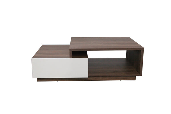 Table basse en bois foncé et tiroirs blanc QUEBEC