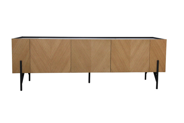 Meuble TV vintage en bois clair avec placard FENIX