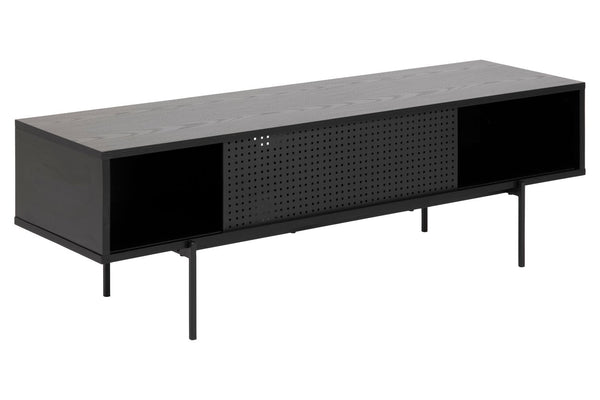 Meuble TV noir avec porte coulissante et 1 niche METTY