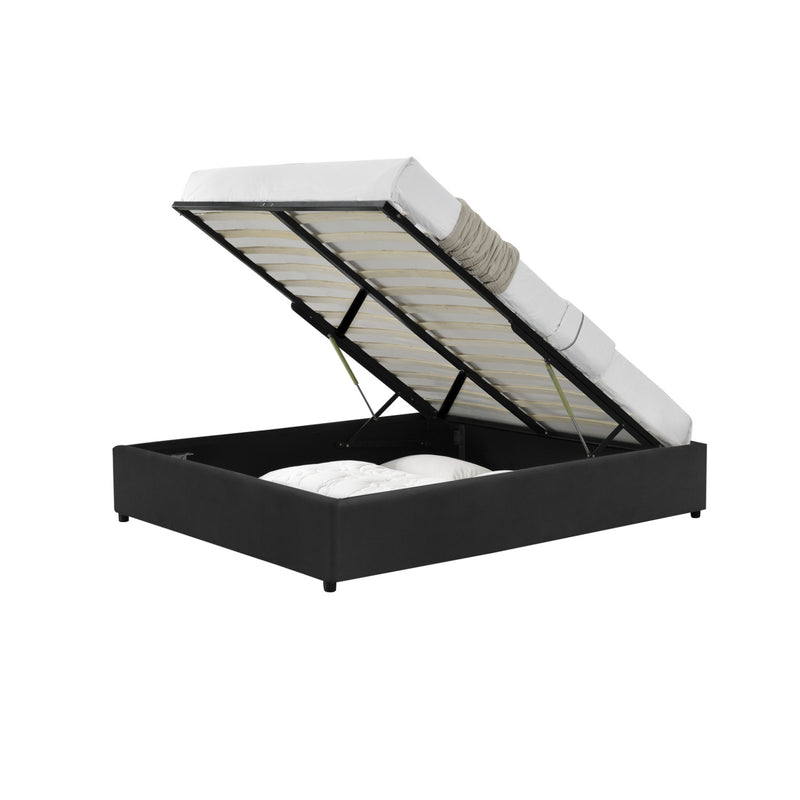 Structure de lit coffre en velours noir 160x200 cm SALAMANQUE