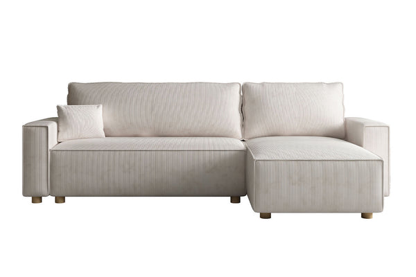 Canapé convertible d'angle réversible 4 places velours côtelé beige OGGIE