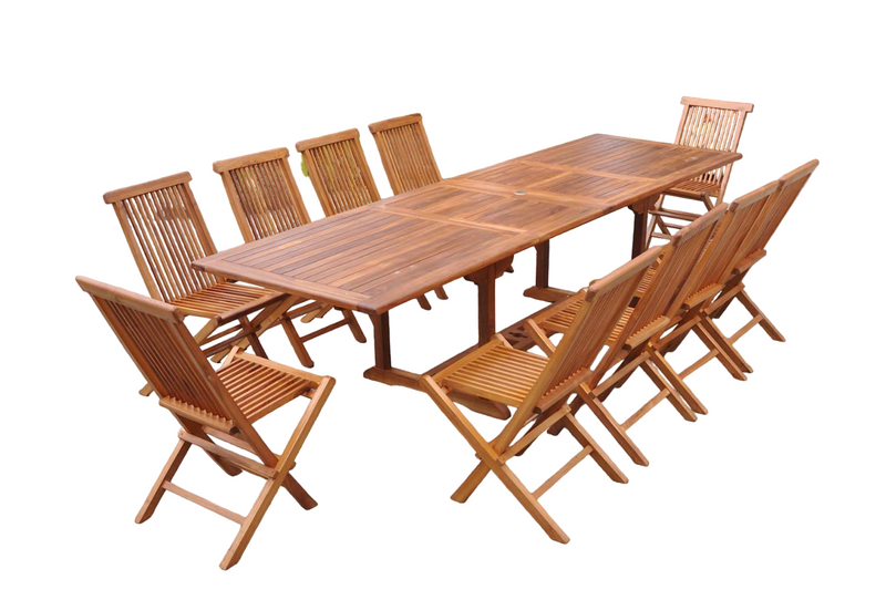 Table de jardin rectangle 10 places et 10 chaises en teck huilé NARRA