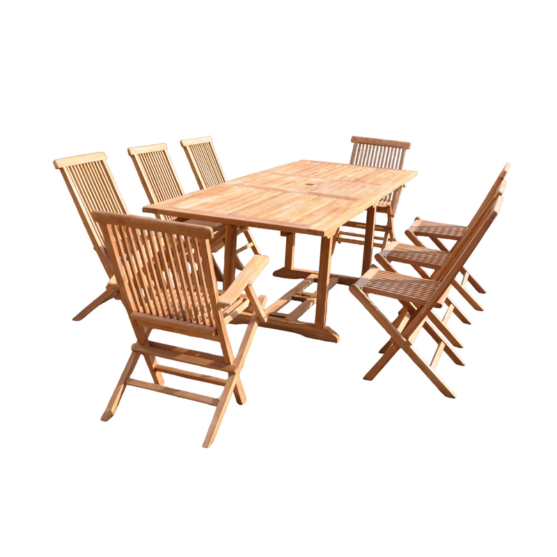 Table de jardin rectangulaire 6 chaises 2 fauteuils en teck ADAGNA