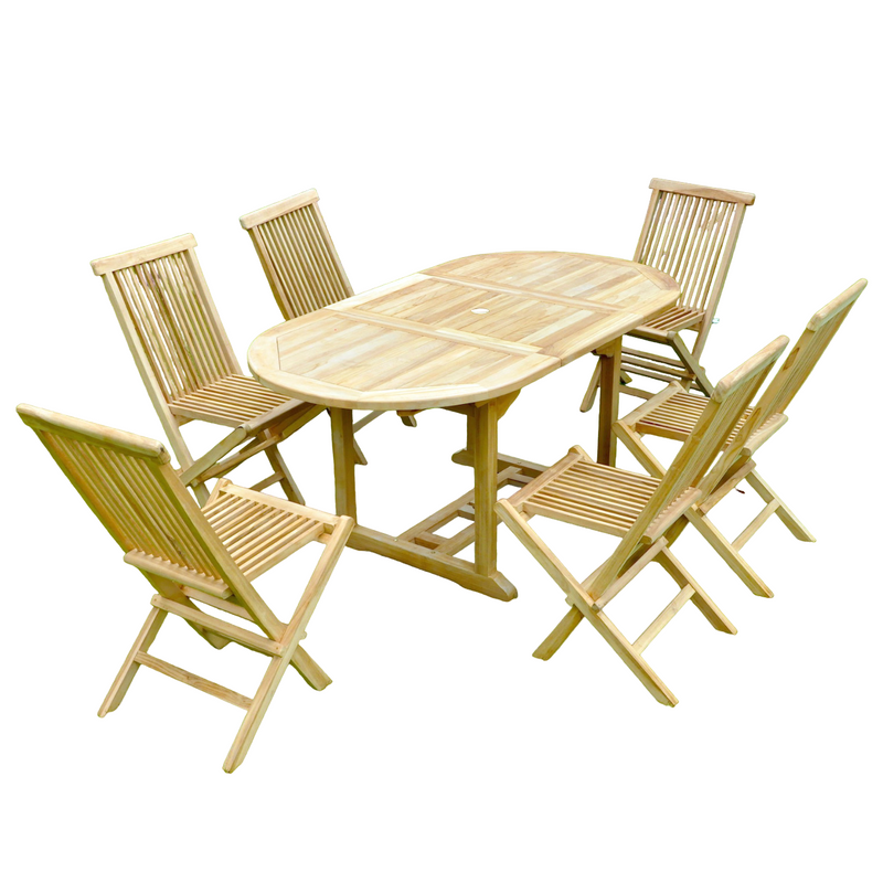 Table de jardin ovale et 6 chaises en teck ADAGNA