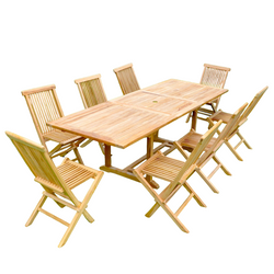 Table de jardin rectangulaire et 8 chaises en teck ADAGNA