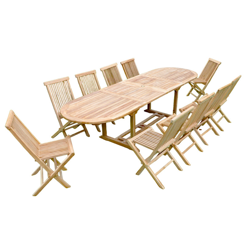 Table de jardin ovale et 10 chaises en teck ADAGNA