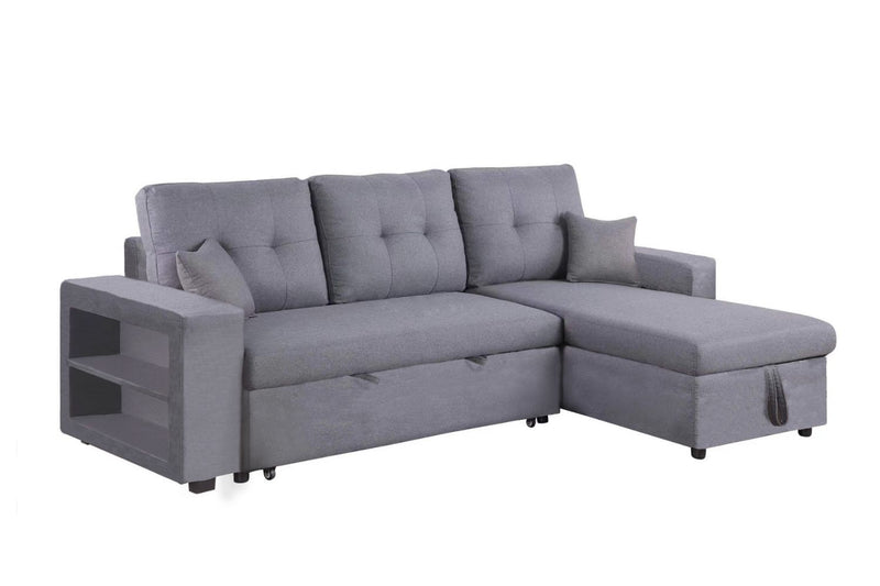 Canapé d'angle droit convertible en tissu gris 4 places SAN DIEGO