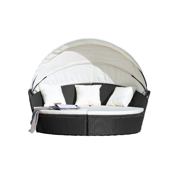 Salon de jardin modulable 4/6 pers en résine tressée poly rotin noir MOREA
