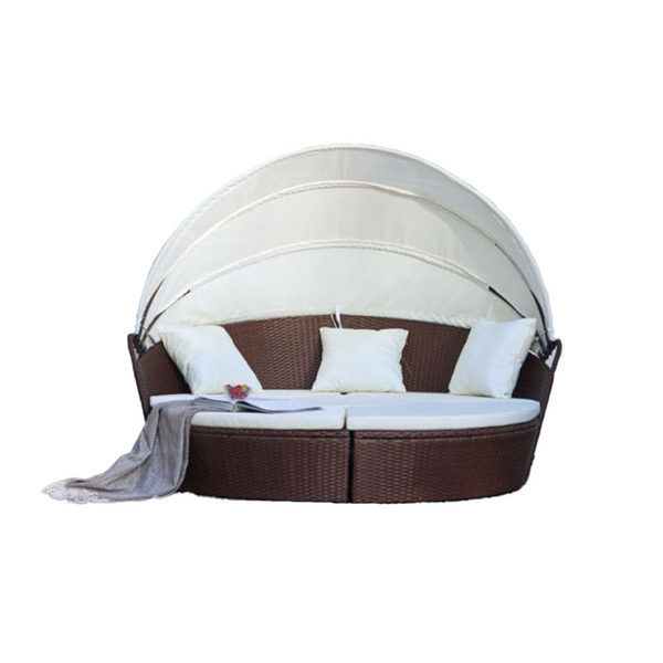 Salon de jardin modulable 4/6 pers en résine tressée poly rotin marron MOREA