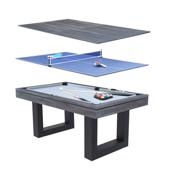 Table multi-jeux 3 en 1 billard et ping pong en bois gris  ARIES