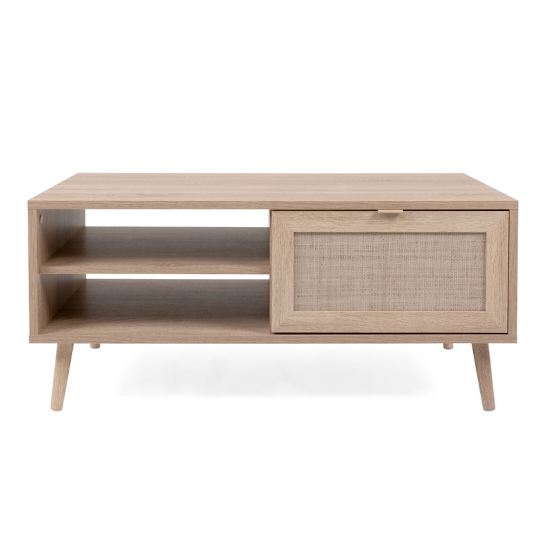 Table basse en bois avec rangement effet cannage CARINA