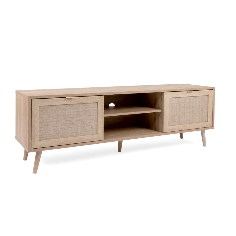 CARINA - Meuble TV en bois avec placards en cannage 150cm