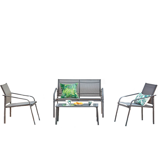 Salon jardin bas gris 4 places en acier TOTI