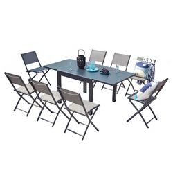 Salon de jardin 8 places en aluminium gris foncé CARLINA