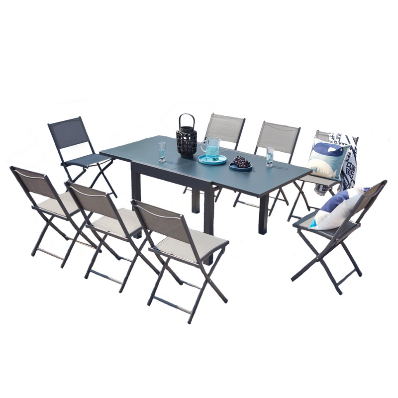 Salon de jardin 8 places en aluminium gris foncé CARLINA