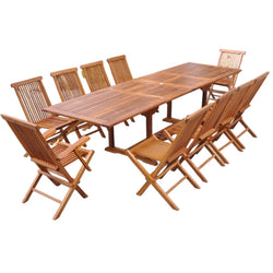 Table rectangulaire 8 chaises et 2 fauteuils en teck huilé NARRA