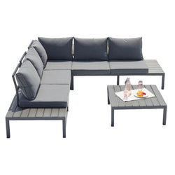 Salon de jardin bas 5 places en aluminium gris foncé OROA