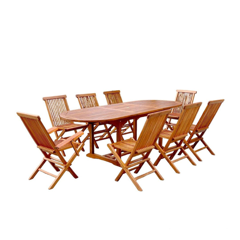 Table de jardin ovale 6 chaises et 2 fauteuils en teck huilé NARRA