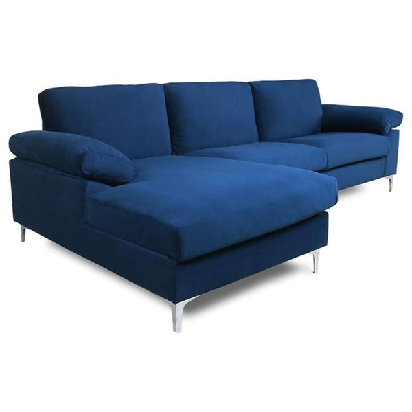 Canapé d'angle gauche 4/5 places en velours bleu SOUTH