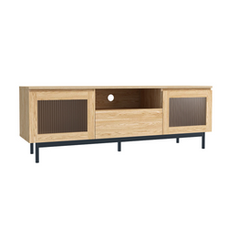 Meuble TV 160cm avec portes de placards en verre flûté PAON