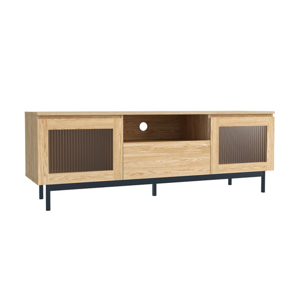 Meuble TV 160cm avec portes de placards en verre flûté PAON