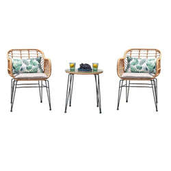 Salon de balcon rotin beige & fer GAMBA