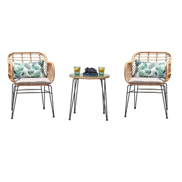 Salon de balcon rotin beige & fer GAMBA