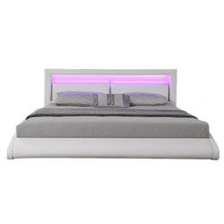 Cadre de lit avec LED 140 x 190 cm en PU blanc TITA