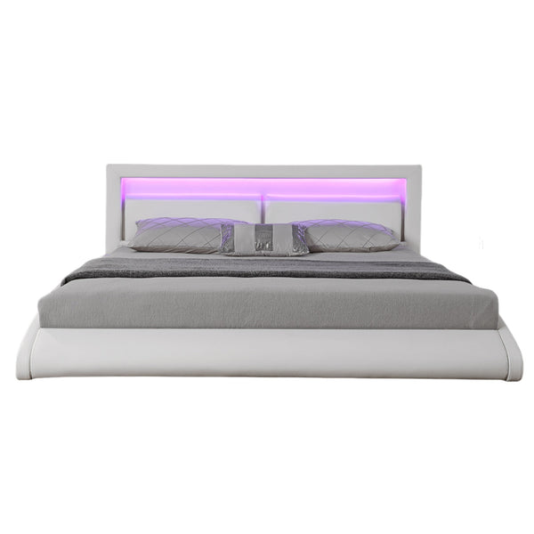 Cadre de lit avec LED 140 x 190 cm en PU blanc TITA