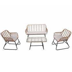 Salon de jardin 4 places en rotin et acier beige et noir ALVARADO