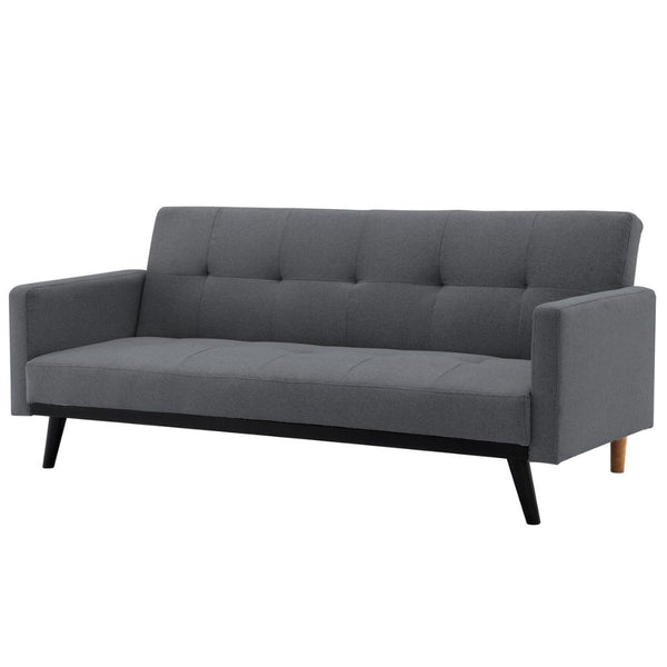 Canapé convertible 3 places en tissu gris foncé pieds noirs STOCKOLM
