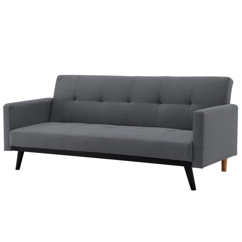 Canapé convertible 3 places en tissu gris foncé pieds noirs STOCKOLM