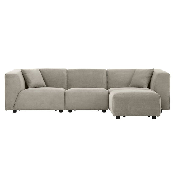 Canapé modulable 3 places + 1 pouf velours côtelé gris clair ROME