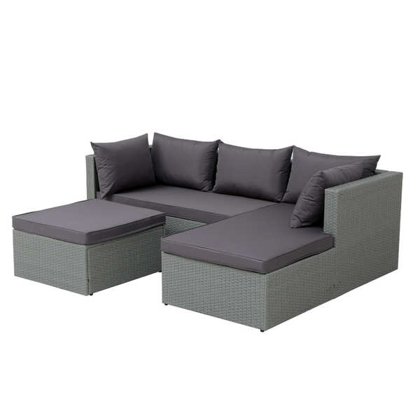 Salon de jardin en résine tressée 4 places gris/gris foncé LUCINE