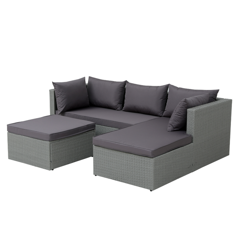Salon de jardin en résine tressée 4 places gris/gris foncé LUCINE
