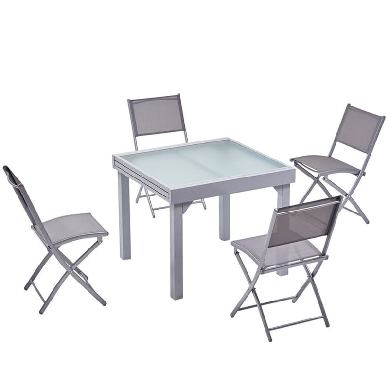 Table de jardin extensible 8 places et 4 chaises SACRAMENTO