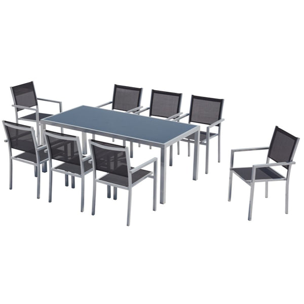 Table de jardin et 8 fauteuils aluminium et toile PVC gris GALINE