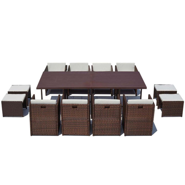 Table et chaise 12 places encastrables alu résine marron/blanc ABASA
