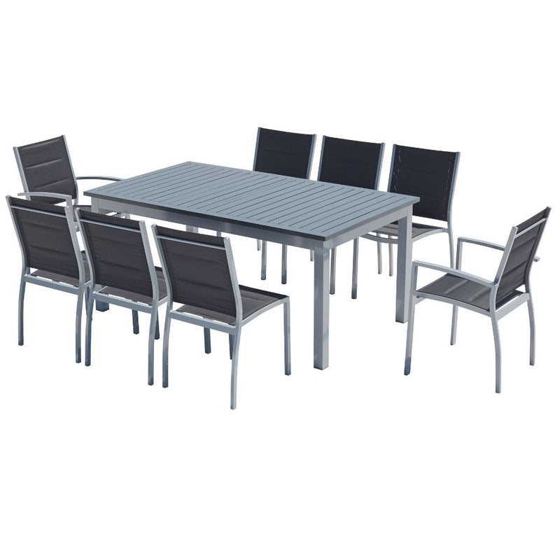 Table de jardin extensible et 8 chaises alu/toile PVC gris BERENIS
