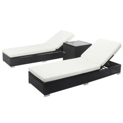 Lot de 2 transats résine tressée noir et matelas blanc DETROIT