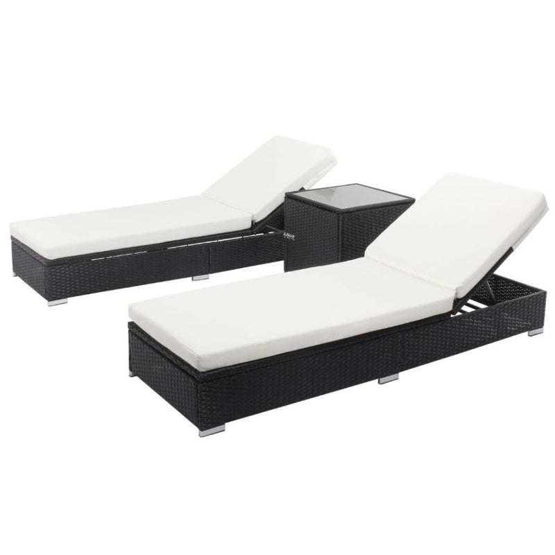 Lot de 2 transats résine tressée noir et matelas blanc DETROIT