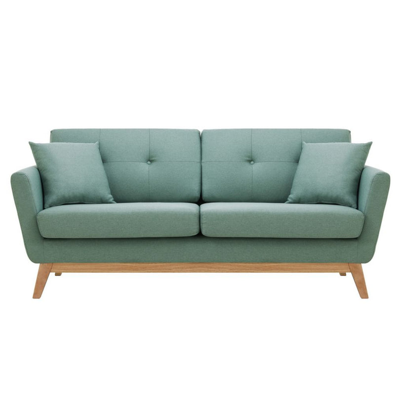 Canapé scandinave 3 places et 2 coussins en tissu vert d'eau OSLO