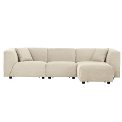 Canapé modulable 3 places + 1 pouf velours côtelé beige  ROME