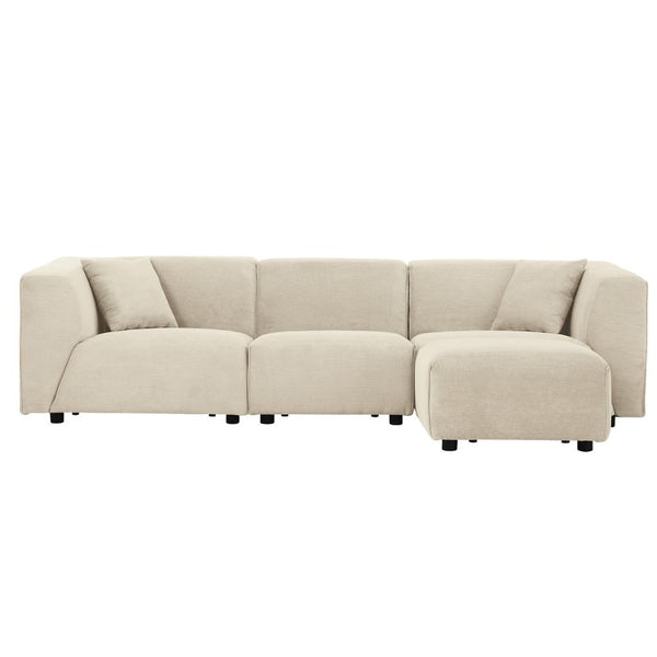 Canapé modulable 3 places + 1 pouf velours côtelé beige  ROME