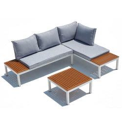 Salon de jardin 4 places en aluminium et acier blanc et gris IMMA