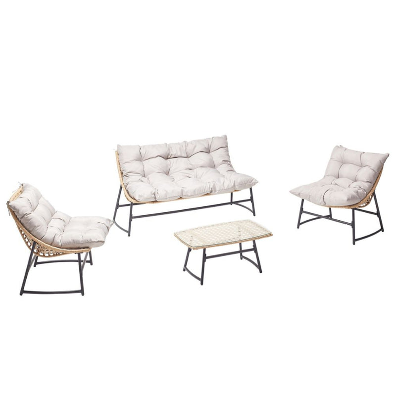 Salon de jardin bas 4 places en résine rotin & acier GOLA